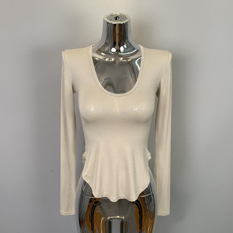 Korean Dongdaemun Sexy Low-Cut Bust-Enhancing Long-Sleeve Top