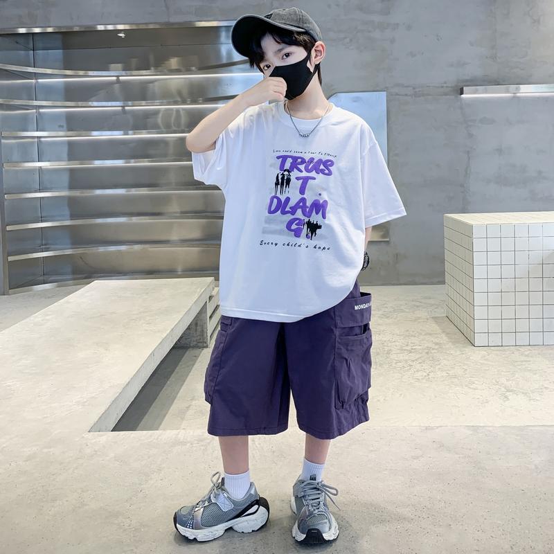 Boys' summer suit short sleeved loose 2026 new style children's summer boys' T-shirt two-piece set, men's god cool and handsome