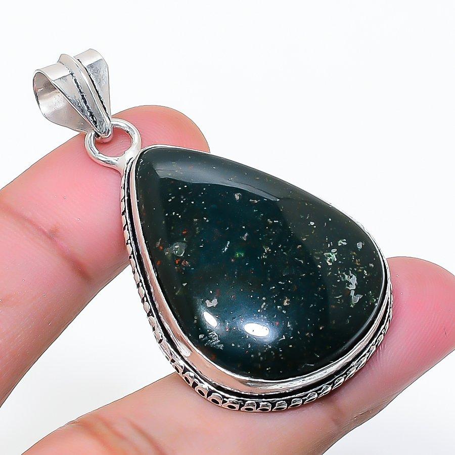 Natural Moss Agate Gemstone Handmade 925 Sterling Silver Pendant 1.97" AP-14976
