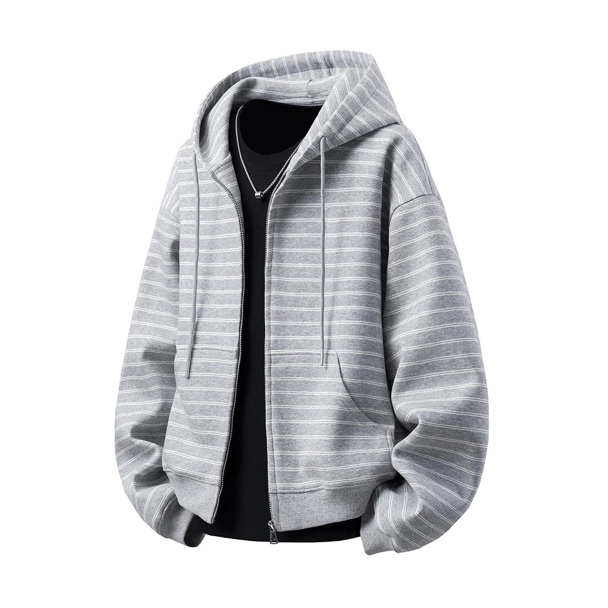 

Spring Autumn High Quality Men s Hooded Hoodies Fashion Striped Casual Hoodie Outerwear Cotton Breathable Couple Streetwea Coats 4XL сірий білий колір