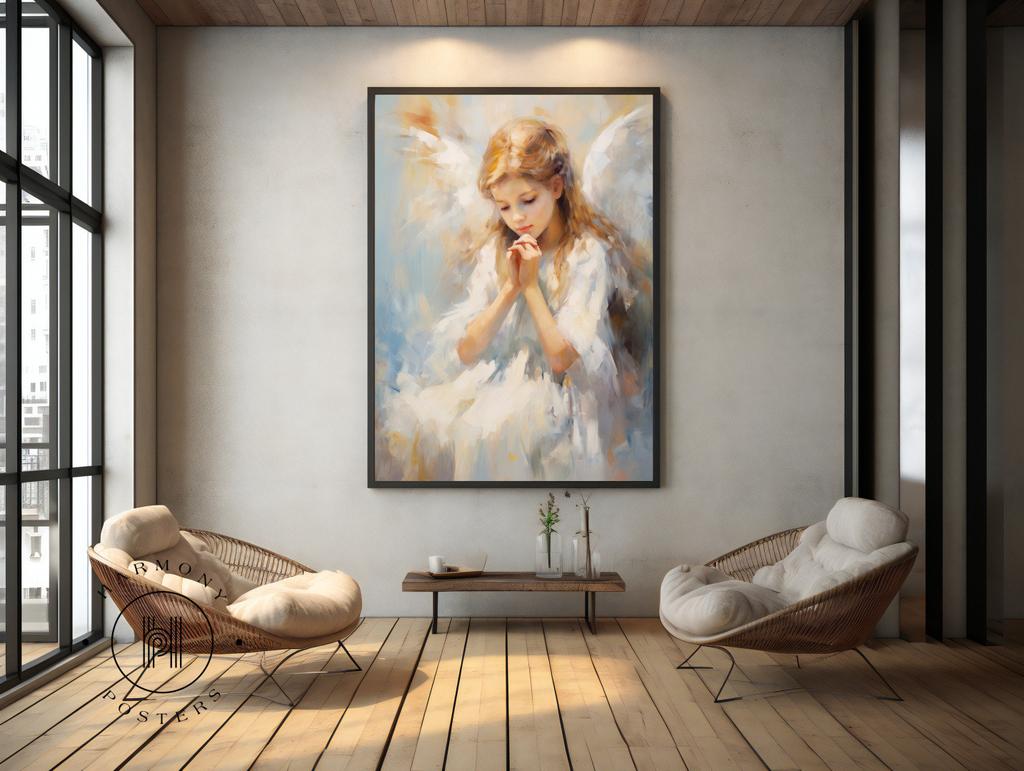 Charming Heavenly Guardian Charming Heavenly Guardian, 30X40 Cm, Light Oak Wooden Frame, 230 Gsm Matte Paper