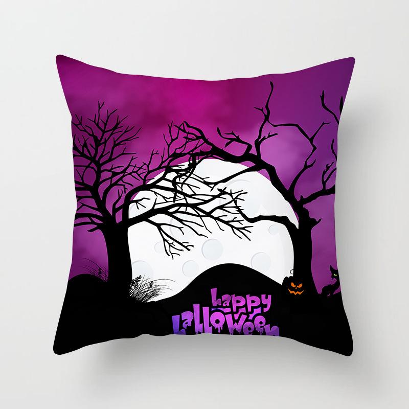 Halloween Pillow with Graffiti Letters Printed Peach Skin Home Cushion Cover Sofa Living Room Cushion Cover