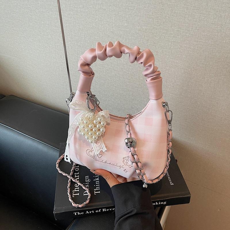 Premium Bag Women's Summer New Fashion Plaid Chain Messenger Bag Pleated Portable Dumpling Bag