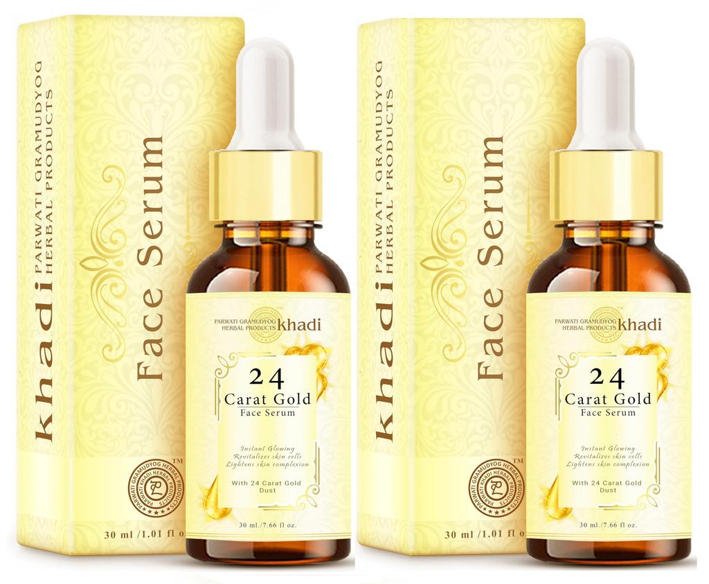 Parwati Gramudyog Herbal Products Khadi 24 Carat Gold Face Serum For Brightens Dull Skin, Reduces Pigmentation, Natural Skin Illuminator With Goodn
