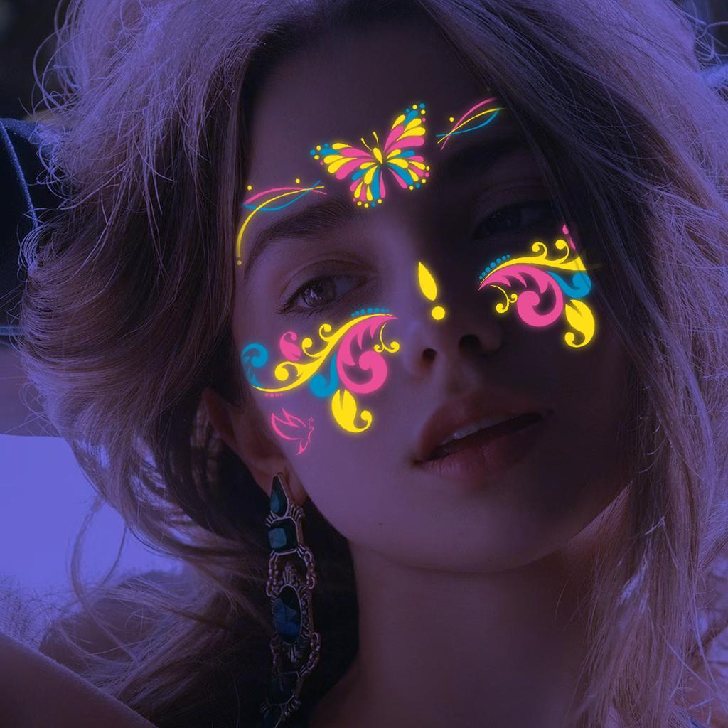 Face Tattoo Sticker Butterfly Temporary Tattoo Waterproof 4 Sheets UV Fluorescence Temporary For Women  High Quality