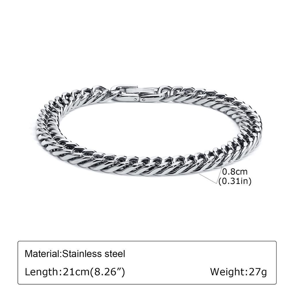 Punk Silver Color Men's Chain Bracelets,Hiphop Stainless Steel Braided Link Wristband,Classic Metal Jewelry Gift for Him Dad