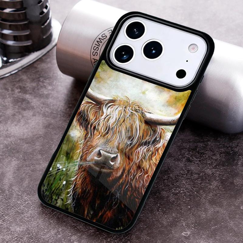 Highland Cow Scottish Art Phone Case for iPhone 17 16 15 Pro Max Air 14 13 12 11 Plus Shockproof Cover