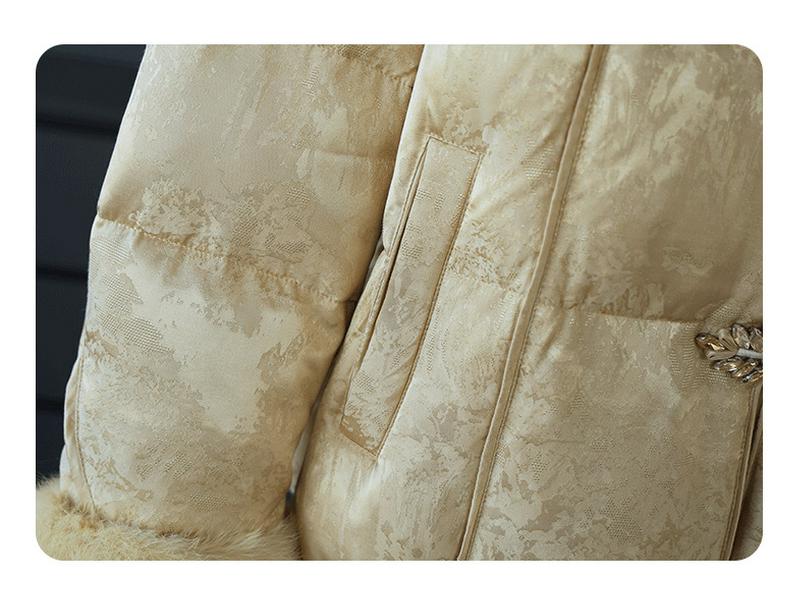 Women's 2025 Winter Jacquard Down Jacket - New Chinese Style, High-End Patchwork, Short, White Duck Down.