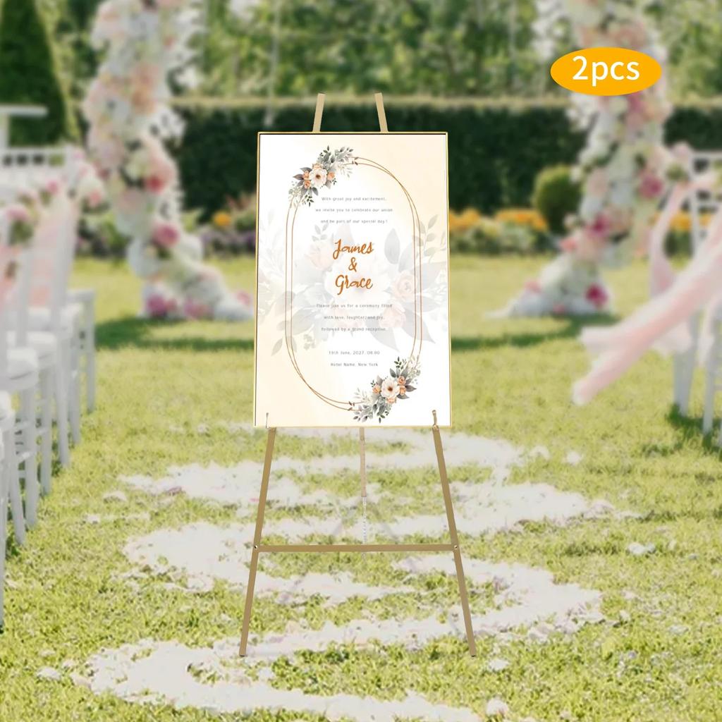 2 Pack Easel Stands Floor Easel Foldable Display Stand Height Adjustable Gold Easel Stand for Weddings Shops Exhibitions