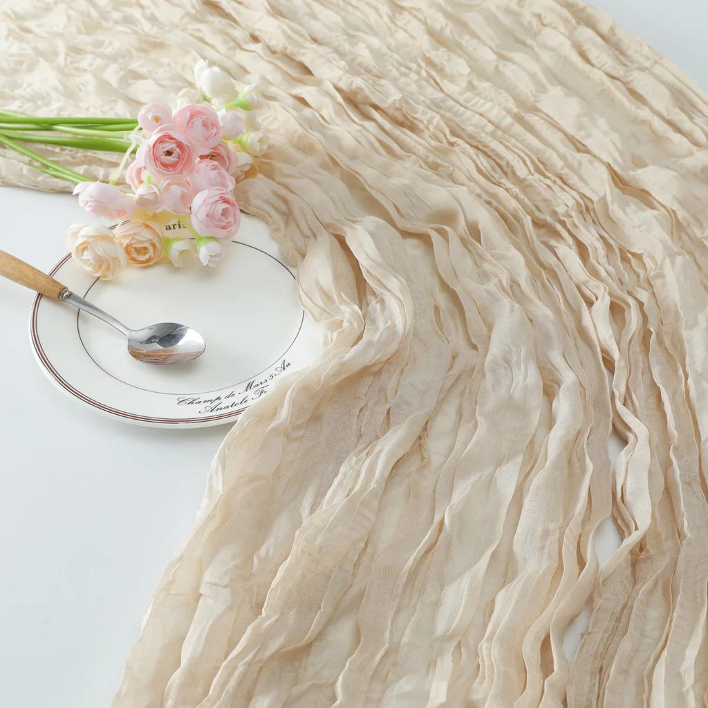 Wedding Pink Gauze Table Runner Semi-Sheer Vintage Cheesecloth Table Setting Dining Party Christmas Banquets Arches Cake Decor