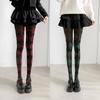 Diamond Pattern Retro Slimming Leggings, Ink Green & Red Thigh-High Women's Stockings