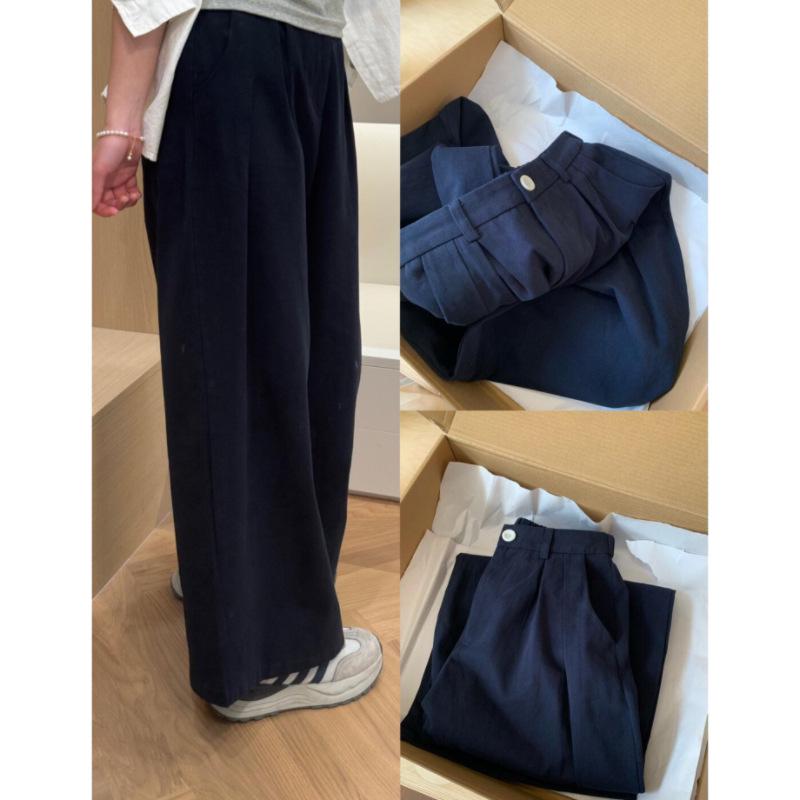 

Pleated Dark Blue High-Waisted Wide-Leg Pants for Women – Spring/Autumn 2026 Casual Long Pants Medium темно-синього кольору