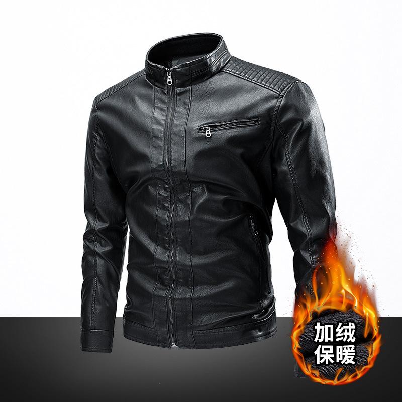 [Thin/Thick] Spring and Autumn Casual Men's Leather Jacket, Splicing Locomotive Retro Fashion Leather Jacket Men's Jacket