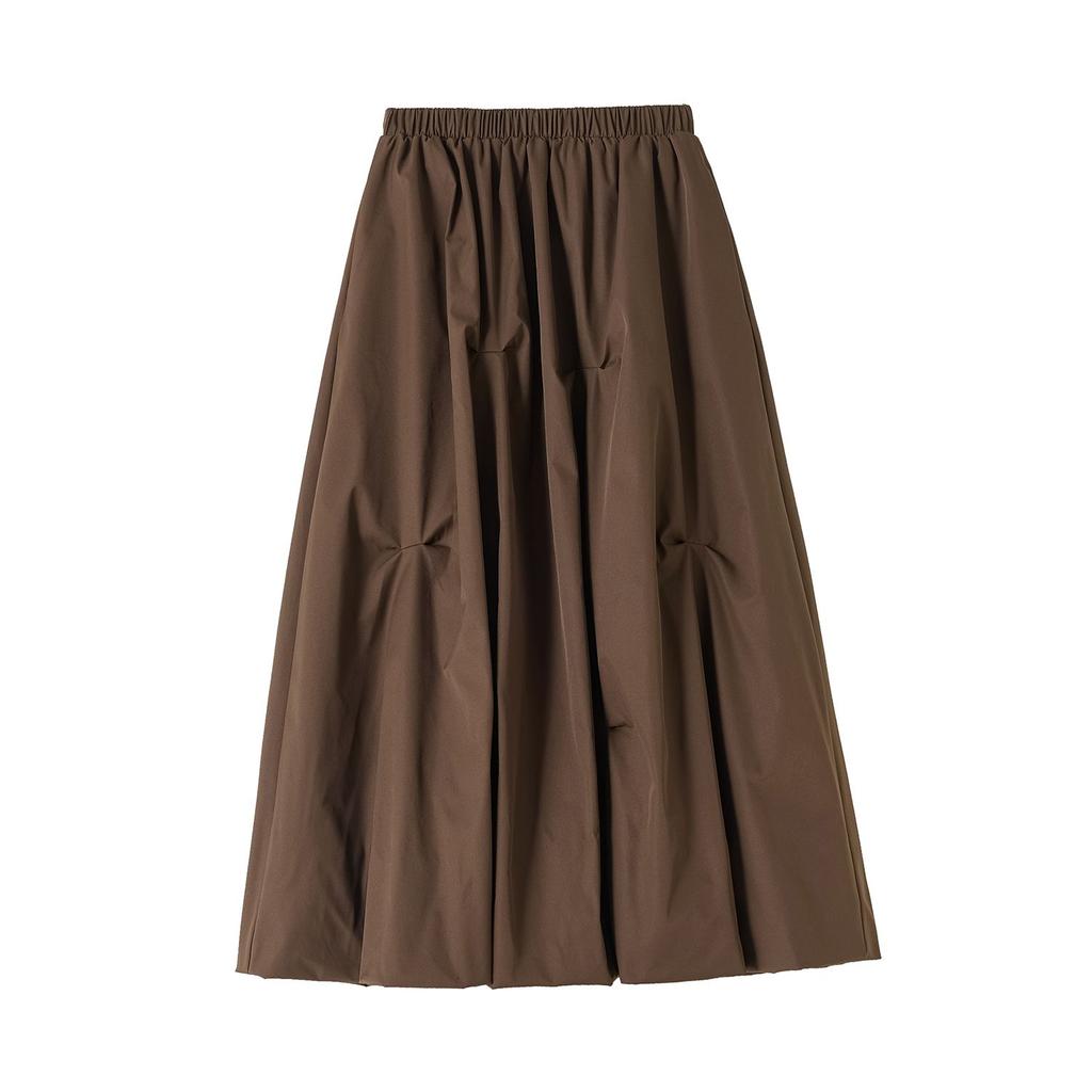 Coffee Brown High Waist Floral Skirt Autumn A Line Flared Pleated Midi Skirt Elegant Fashion Women
