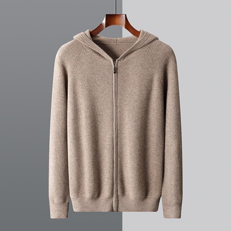 Men's Thick Hooded Wool Knit Cardigan Jacket - Casual & Business