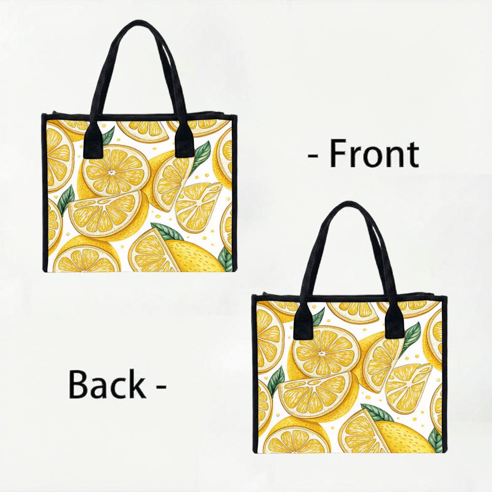 Lemon Print Tote Bag Fashion Casual Daily Handbag Large Capacity Lightweight Reusable Shopping Bag For Women Outdoor Use