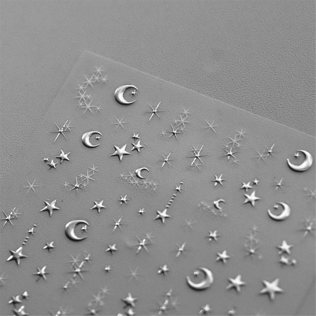1pcs 5D Bronzing Star Moon Nail Art Stickers Luxury Gold Silver Adhesive Slider Press on Nail Decoration Decals Accessories DIY