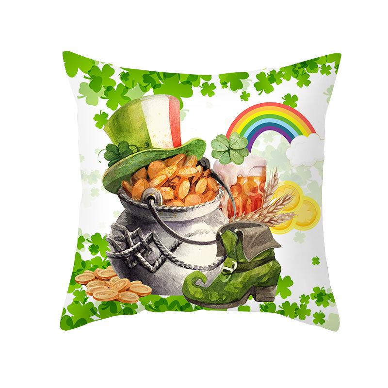 St. Patrick's Pillow Cover for Home Sofa Peach Skin Printed Cushion Cover National Day Pillow Cover