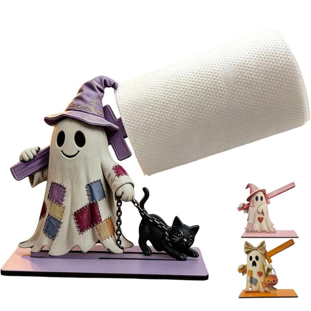 Wooden Toilet Paper Holder Cute Ghost Style Freestanding Tissue Holder Kitchen Bathroom Countertop