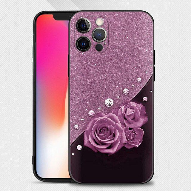 Rose Rosa Lila Bling Muster Telefon Fall Für Apple Iphone 14 13 12 11 Pro Max 13 12 Mini Xs Max xr X 7 8 Plus 6 6s Shell