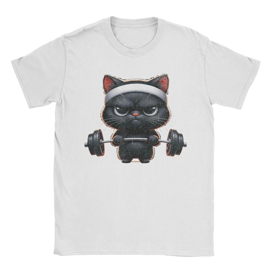 Humorous Funny Workout Cat Gym Fitness TShirt for Men Round Neck Cotton T Shirts  Short Sleeve Tee Shirt Plus Size Tops