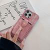 For iPhone 15 Pro Case Ring Kickstand Card Holder Jeans Cloth Texture PU Leather Back Cover with Strap