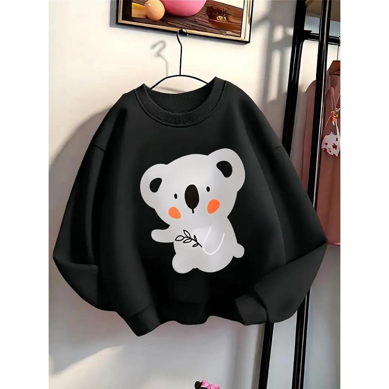 Girls' Crewneck Sweatshirt - Cute Koala Holding Eucalyptus Leaf Machine Washable,