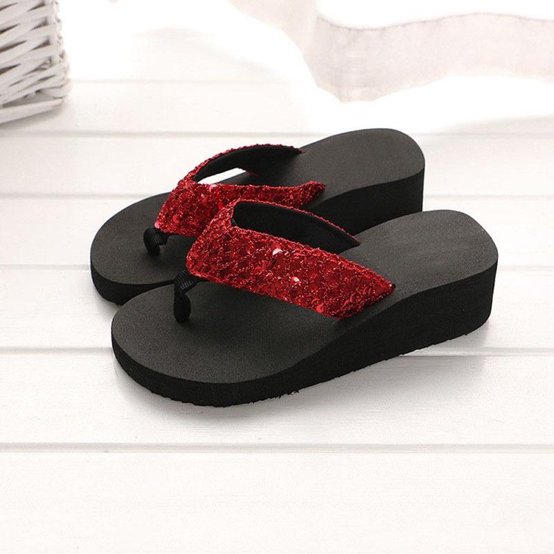 Sequins Summer Womens Antislip Sandals Girl Wedge Heels Slippers Flipflops Us