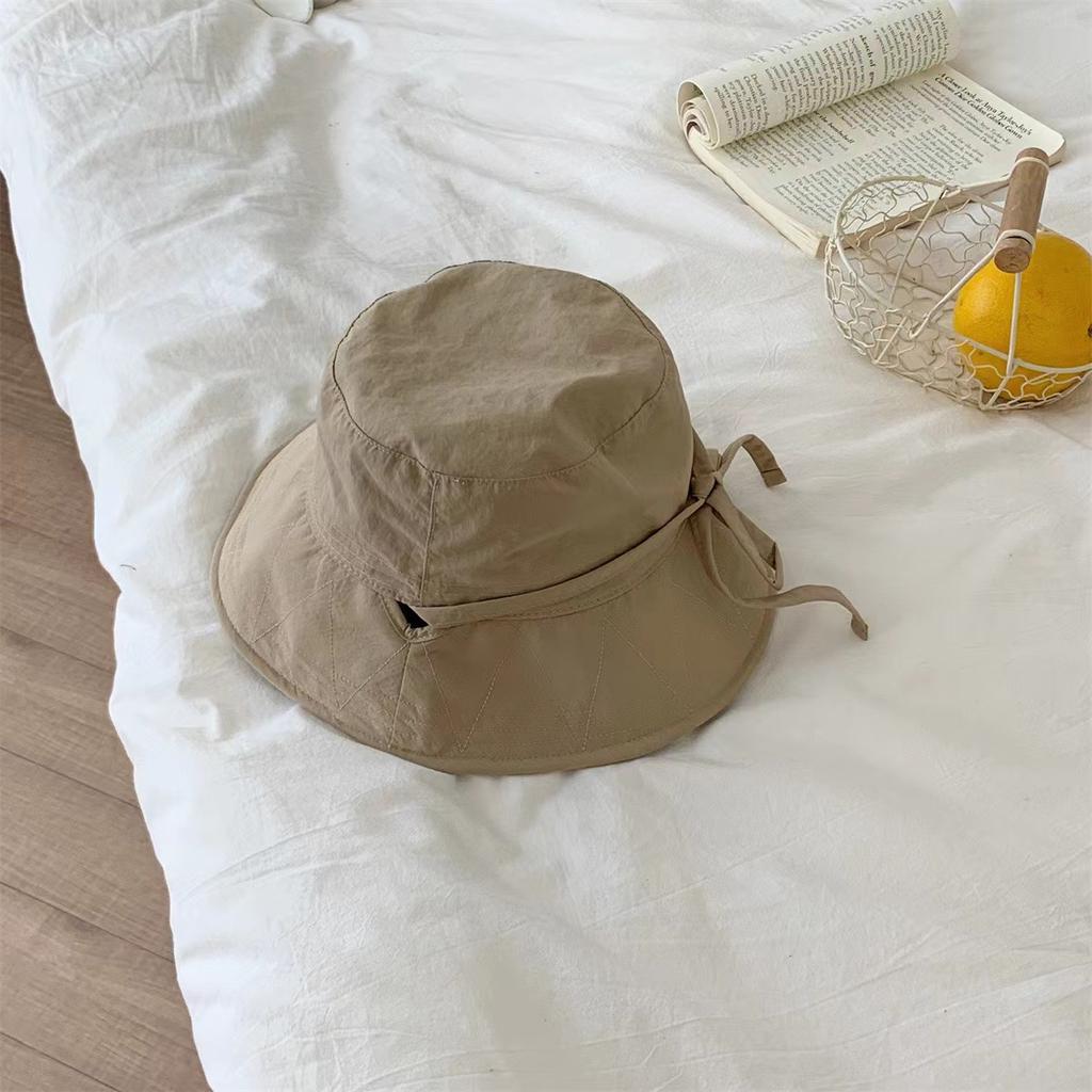 Summer Girls Spring and Summer Face Small Shade Pure Sun Protection Afternoon Baking Cake Bow Strap Quick Drying Bucket Hat