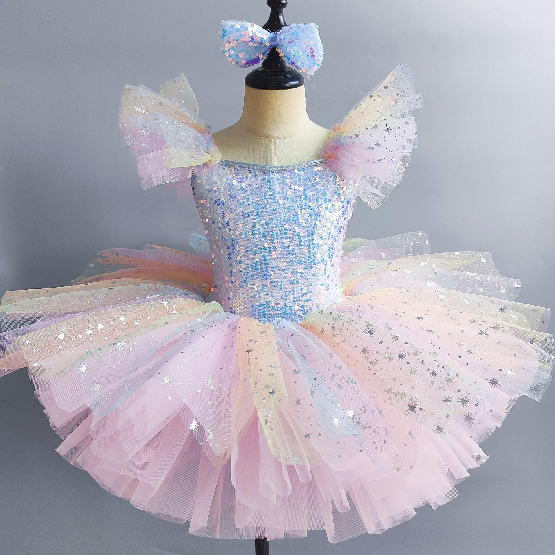 

Toddler Pink Ballet Tutus Girls Sequined Dance Costumes Children Ballerinas Tutu Outfits Kids Sweet Carnival Jazz Dance Dress 130cm рожевий