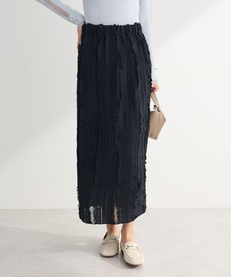 Green Parks Jacquard Striped Ruffle Black Women's I-Line Skirt, 06000303600,