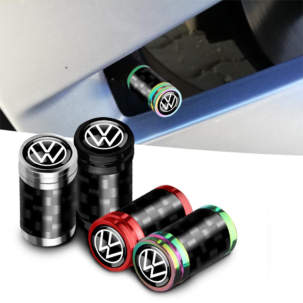 For Volkswagen 4Pcs Car Accessories Metal Wheel Tire Valve Caps Cover For Volkswagen VW R Polo Passat Rline Golf Tiguan Jetta GTI ID.3 Touran EO1