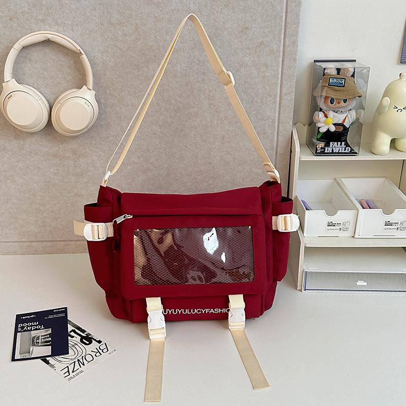 School bag, college style, versatile, simple and large-capacity class, mail carrier bag, student transparent one-shoulder casual oblique span bag