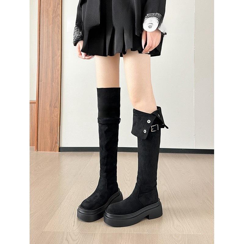 Small man increases height two wear tall boots women's winter suede knee long knight boots