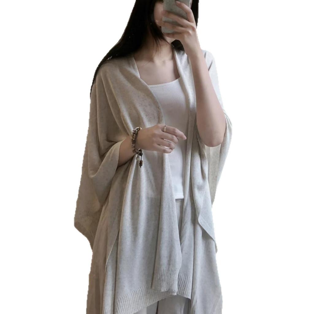 Autumn 2025 Tencel Linen Shawl Cardigan: Women's Loose Knit Cape Sweater