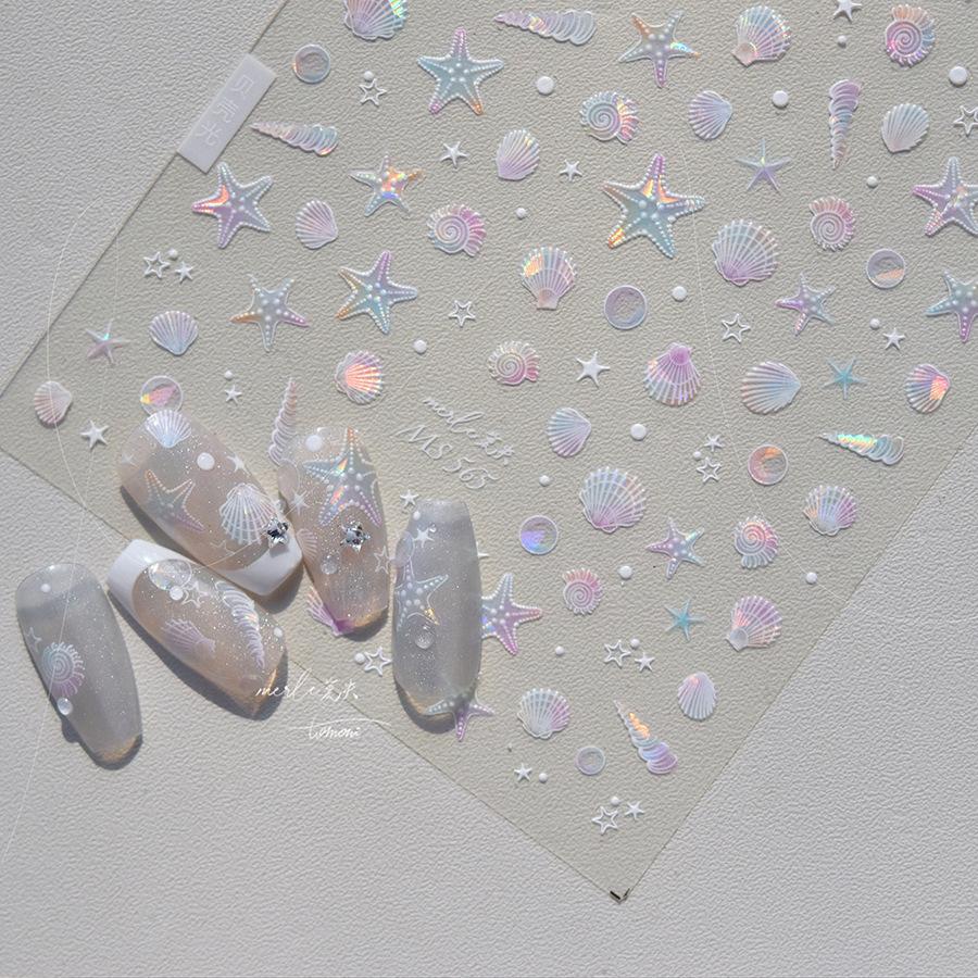 Shell Light Nail Stickers Ice Transparent Beach Ocean Shell Starfish Stars Bubble Nail 3D Decorations Nail Art Stickers