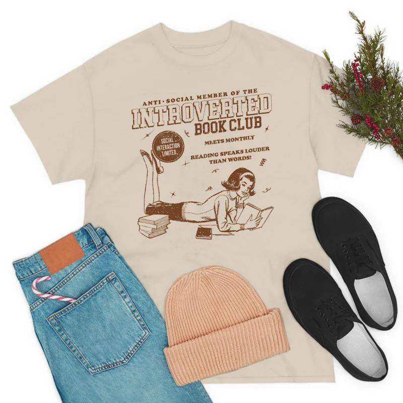 Introverted Book Club Retro TShirts Cute Aesthetic Bookish T Shirt Bookworm Graphic Tees Women Vintage Tops Book Lover Gifts