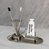 Stainless Steel Toothbrush Toothpaste Holder Wall Mounted Bathroom Rack Storage Organizer Cup No Drill Countertop Kitchen