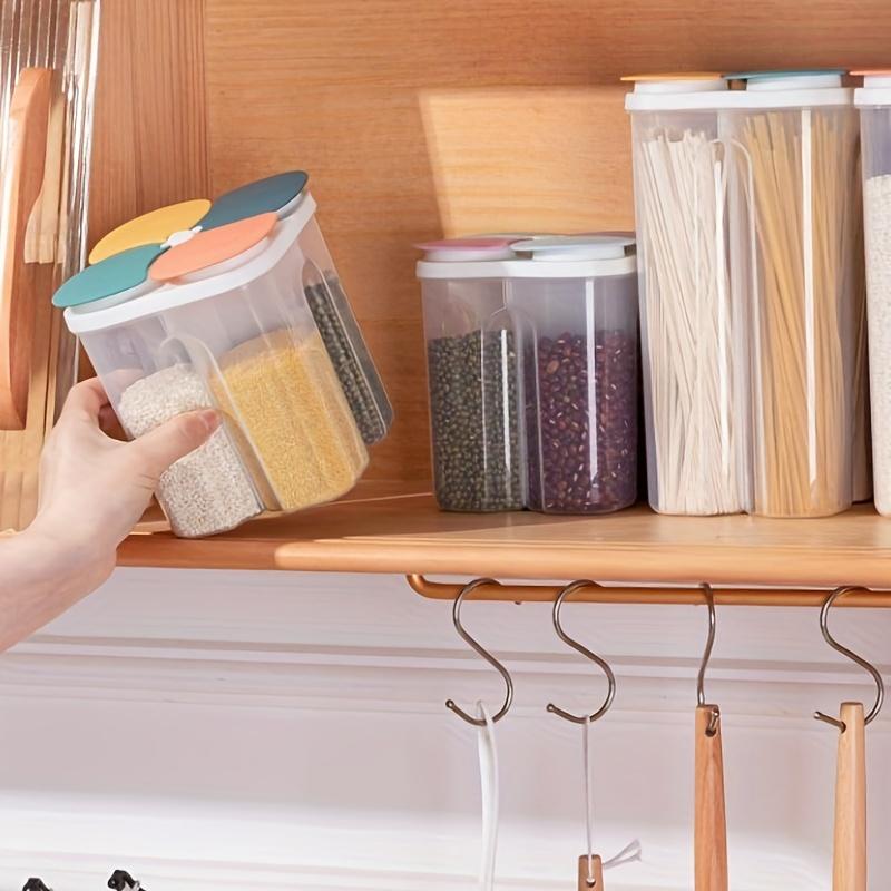 1pc 4 Grid Clear Food Storage Containers, Airtight Lids for Grains Snacks Spices Dry Food, Multi-Compartment Kitchen Organizer