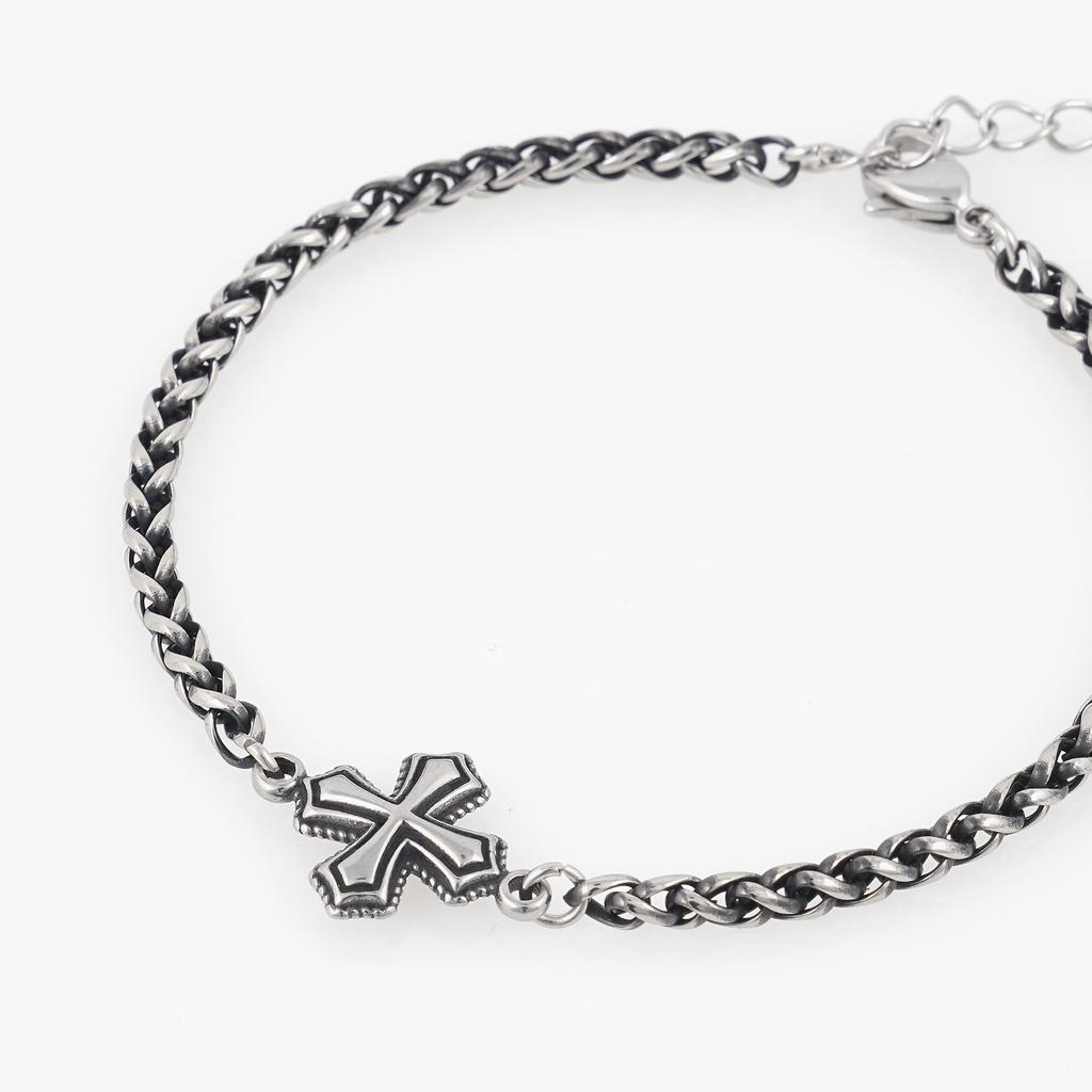Jbans Classic Antique Twist Regular Cross Pendant Chain Bracelet (C2501Ac1215_Sv)