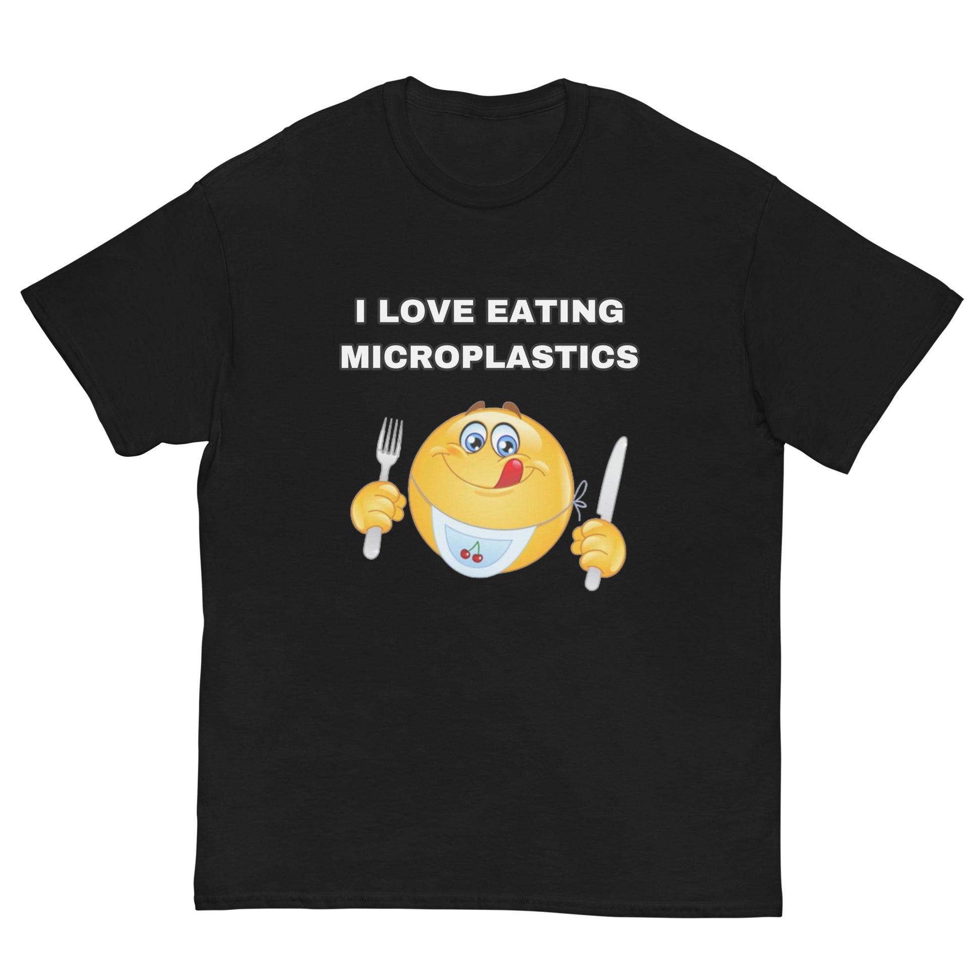 Y2k Funny Emoji Top I LOVE EATING MICROPLASTICS Tee Print Short Sleeve Round Neck Loose Tshirt Casual Cotton Streetwear Unisex S