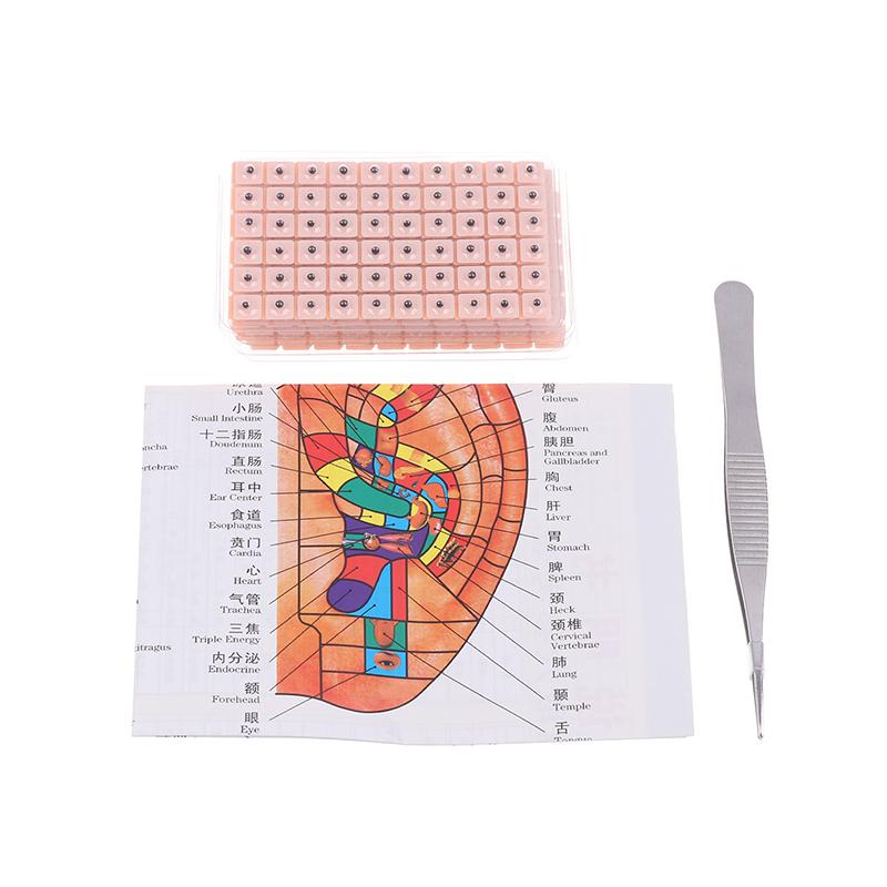 

4 In 1 Set Acupuncture Auricular Sticker Kit 600pcs With Multi-Condition Ear Seeds Acupressure Chart Tweezer Auricular Probe