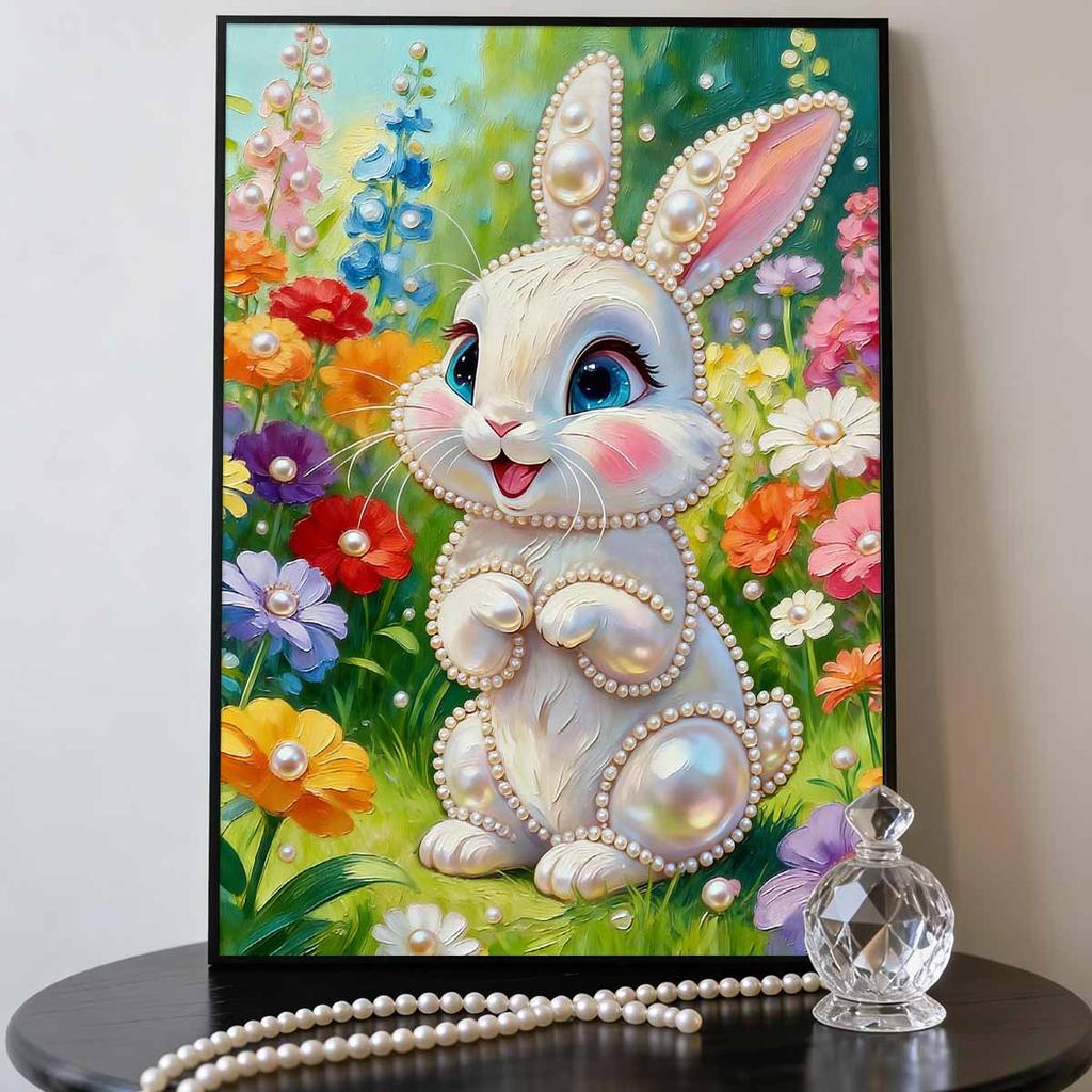 DIY Cute Little Rabbit Pearl Diamond Art Painting Kits for Adults and Beginners, Fine View Sparkling Painting Craft Home Wall Decor Handmade Gift