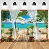 Summer Seaside Tropical Beach Balcony View Backdrop Palm Trees Mountain Wedding Party Portrait Photography Background Photo Prop