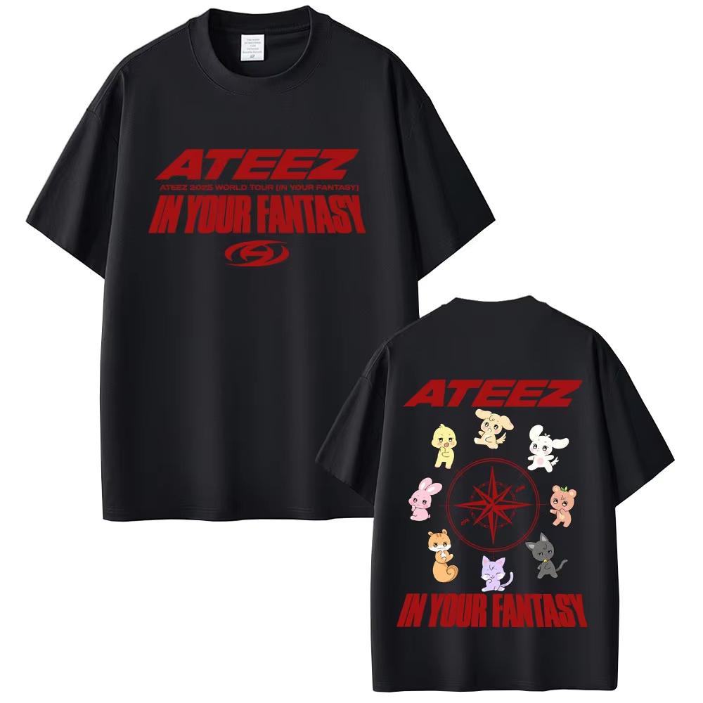 Korean Band Ateez In Your Fantasy 2025 World Tour T Shirt Funny Cartoon Tshirt Unisex Unisex Kpop Fashion Trend Short Sleeve TShirt