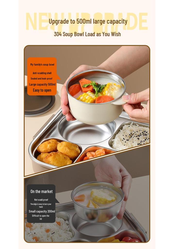 Microwave-Safe 304 Stainless Steel Lunch Box with Lid for Students