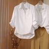 Large size design sense white short-sleeved shirt women's early spring new fat MM thin casual versatile lapel top