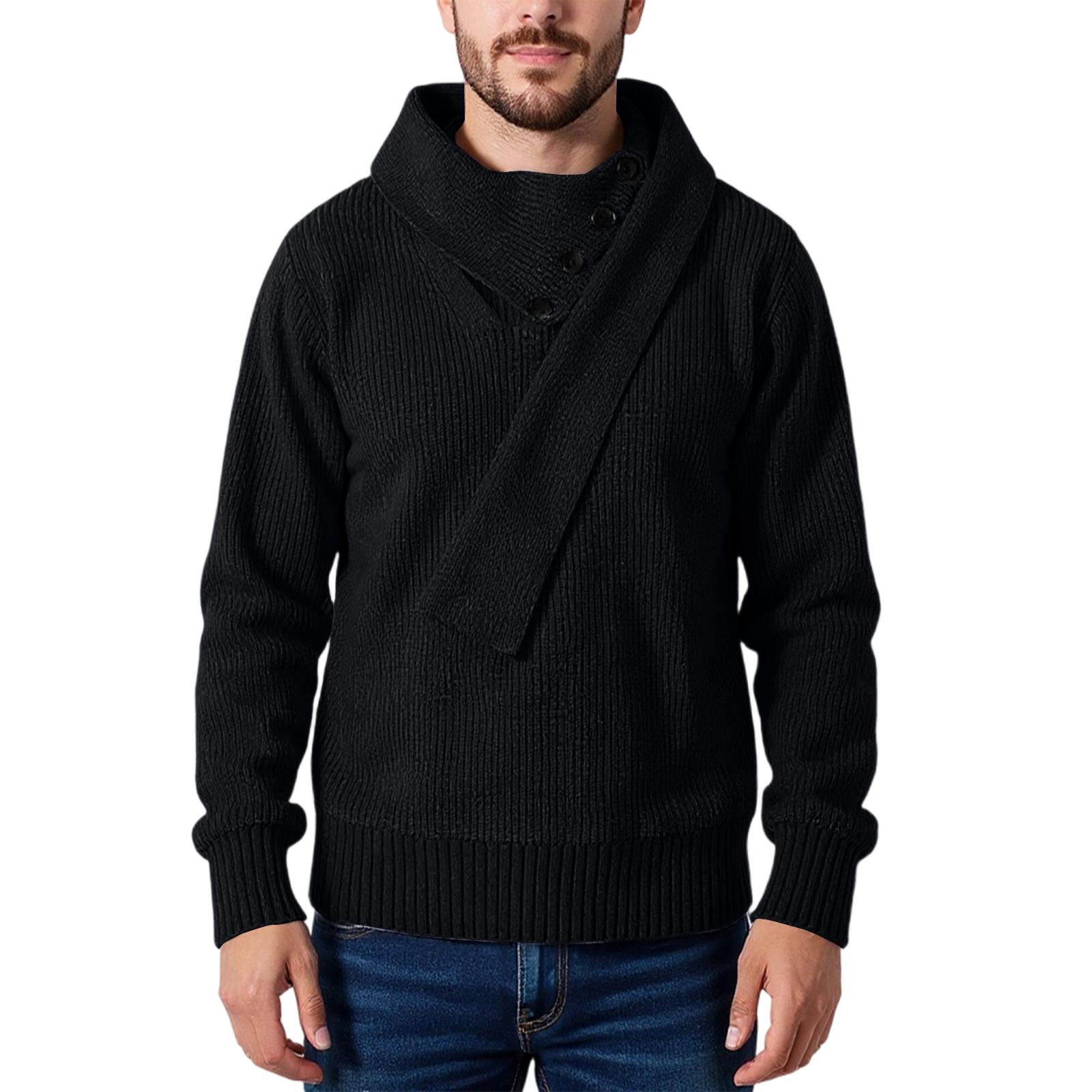 

Men s Fashion Knitting Pullover Long Sleeves Loose Round Neck Sweater L чёрный