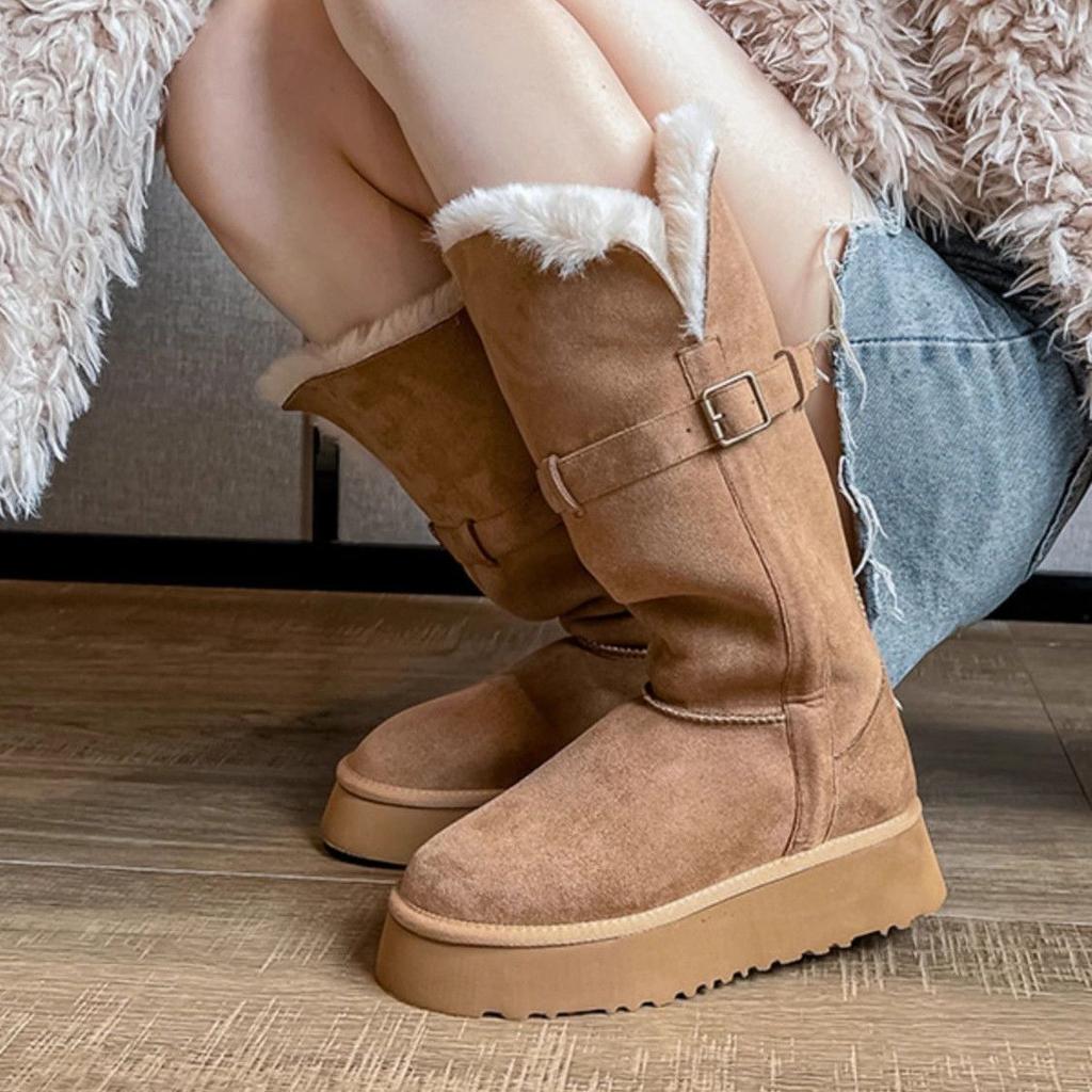 Fleece and thicker fashionable versatile warm snow boots women's 2025 new winter thick-soled long tube women's medium tube boots