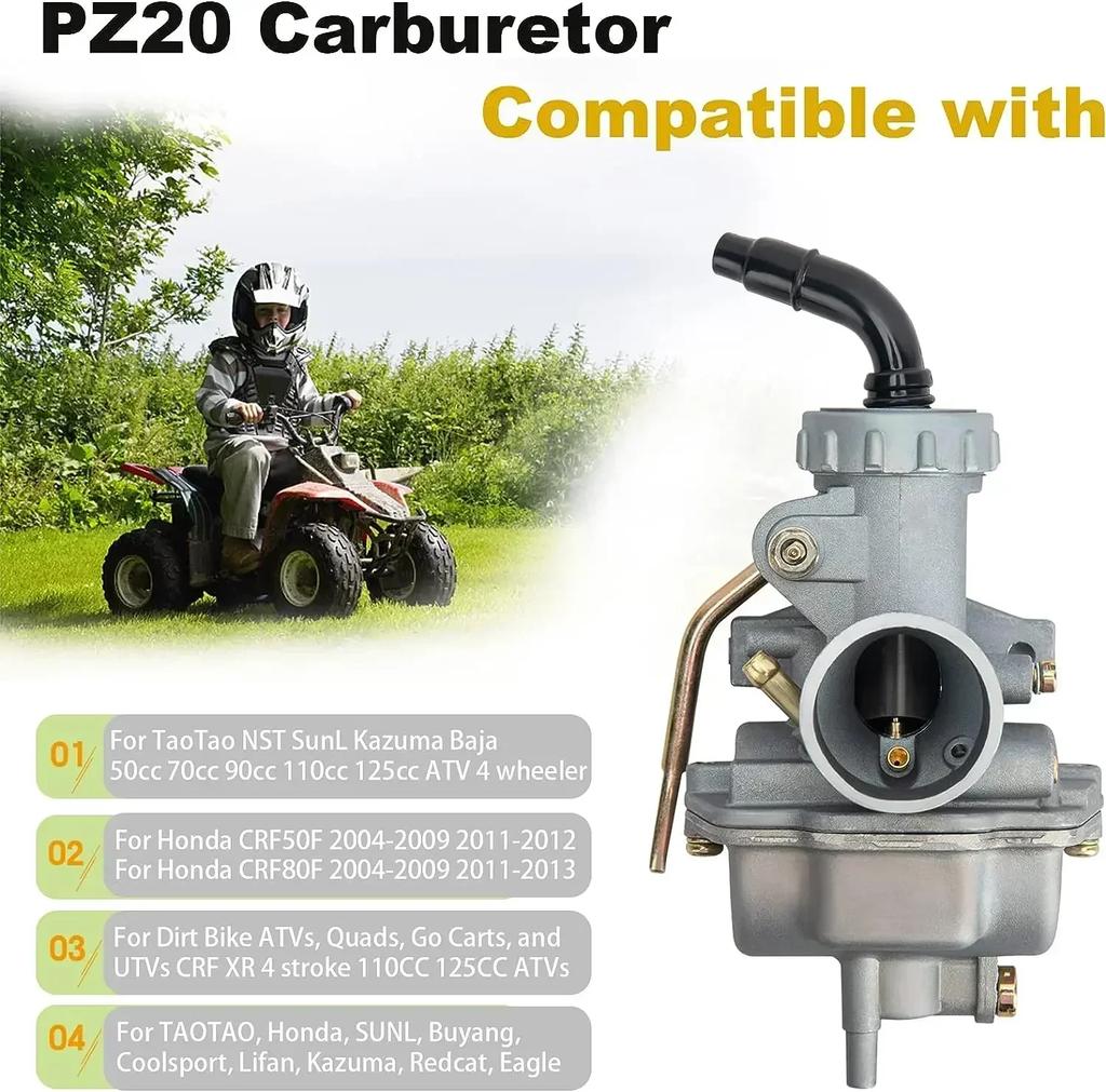 PZ20 Carburetor 50cc 70cc 90cc 110cc 125cc CRF80F XR50R 4 Stroke Engine ATV UTVs Honda with Air Fuel Filter